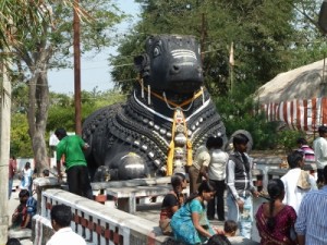 Nandi the Bull, an imposing iron/stone? statue of Lord Shiva's ride