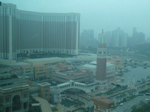 View of Venetian Macao from our room on a misty morning